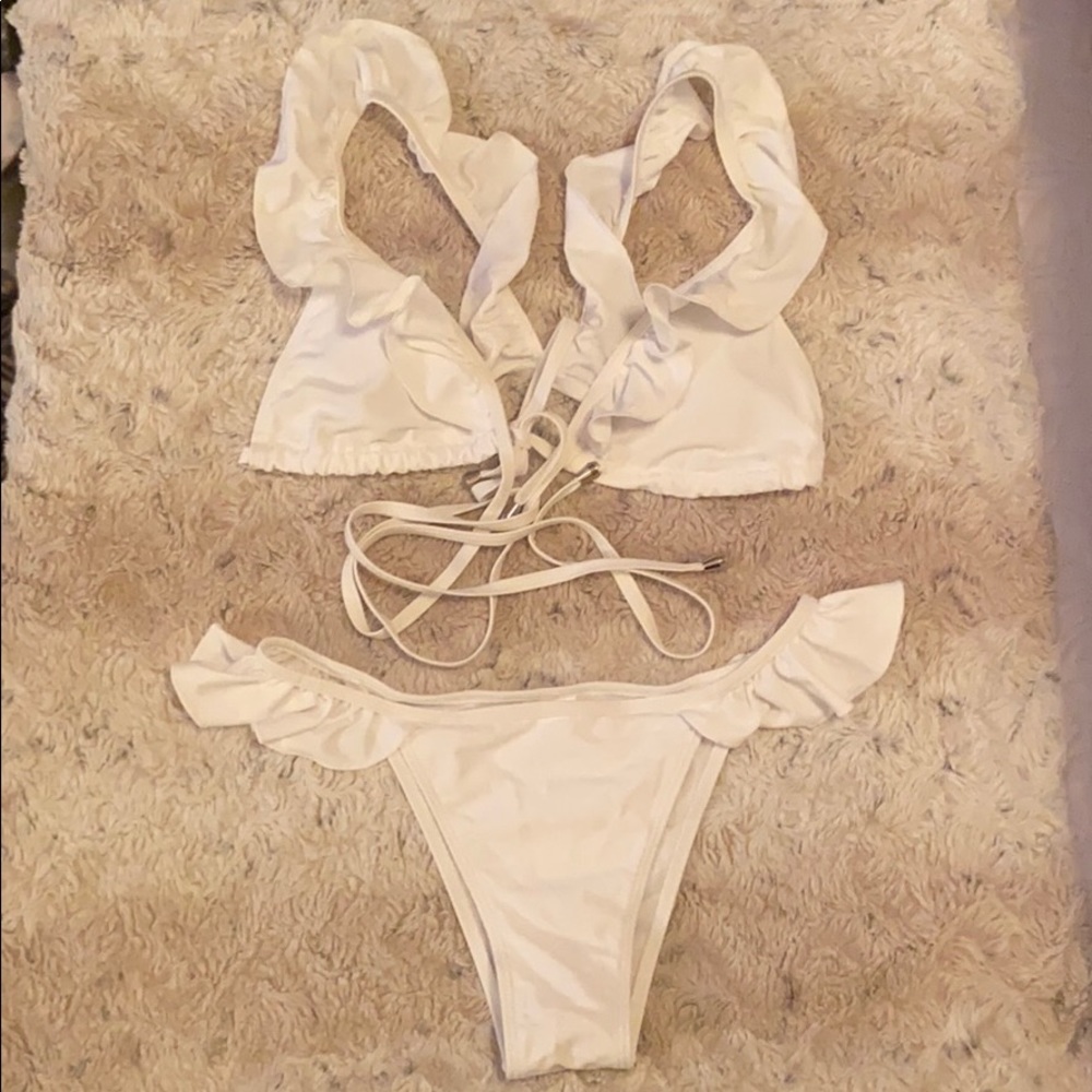 White Ruffle Strap Top Bikini